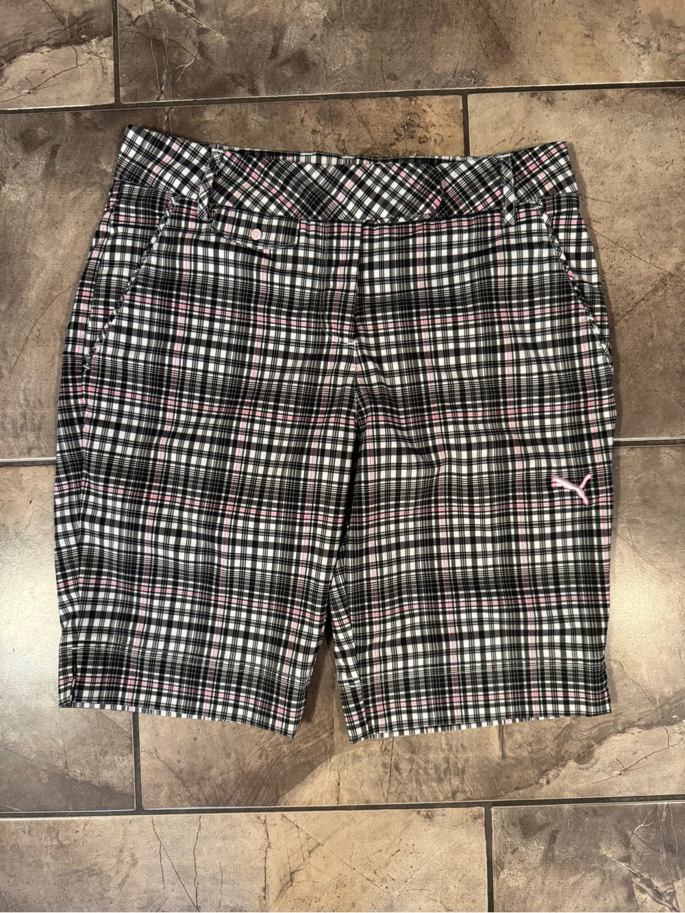 Puma Black, White & Pink Plaid Women's Golf Shorts
